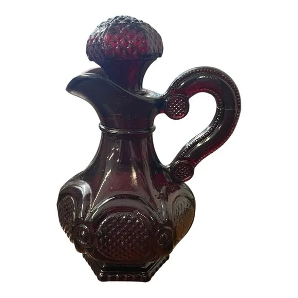 Avon The 1876 Cape Cod Collection Red Glass Cruet With Bath Oil