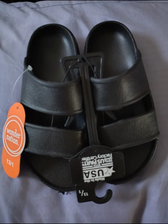 Wonder Nation Black Double-Strap Slide Sandals Unisex. Size 13 To 1.
