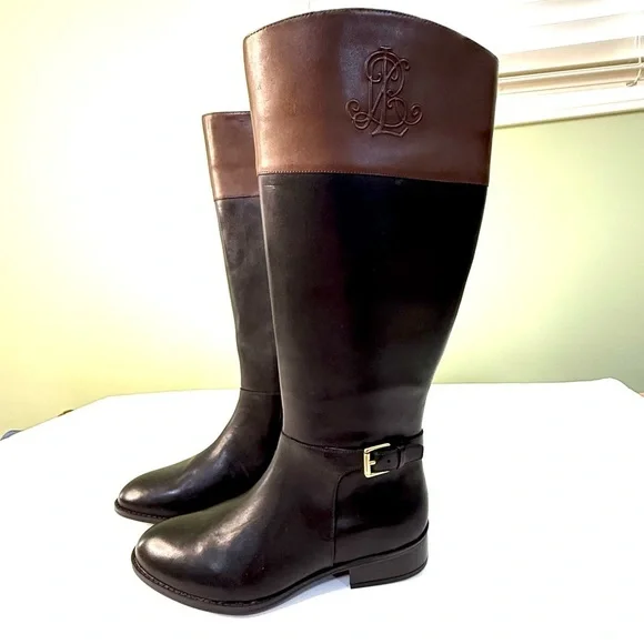 Like New Ralph Lauren Madisen leather riding boots moto‎ woman 6B almond toe