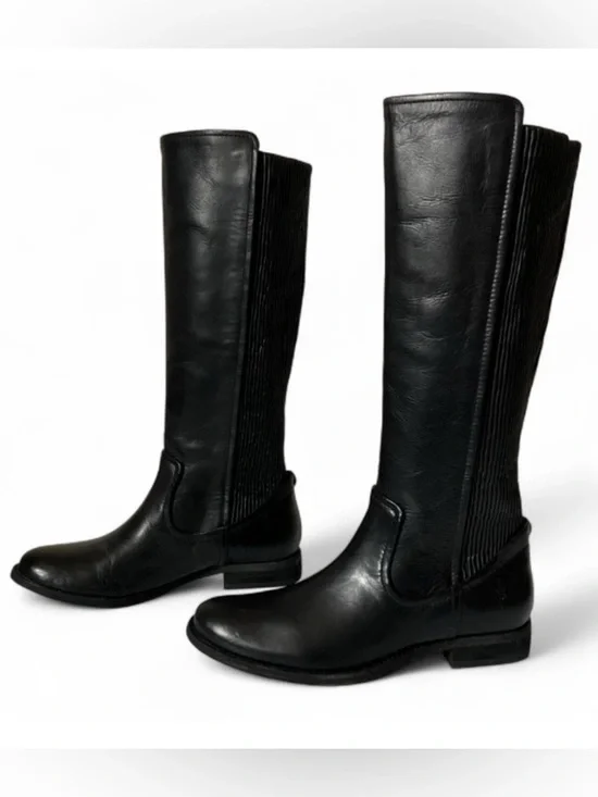 Frye Black Leather Melissa Scrunch Tall Riding Boots size 8