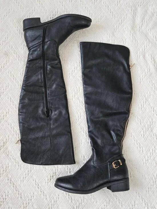 Top Moda Faux Leather Over The Knee Riding Boots Black Western Shoes Size 8 Boho
