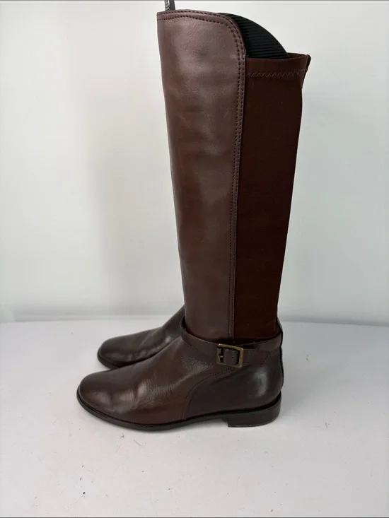 🧠 Anne Klein leather Brown to-the-Knee Riding Boots with back elastic panel