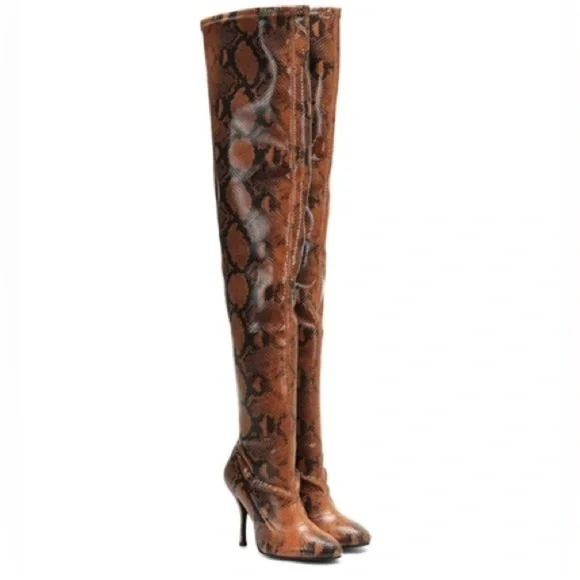 NIB Stuart Weitzman Shiloh Stretch Over the knee Boots Brown Snake Sz 35