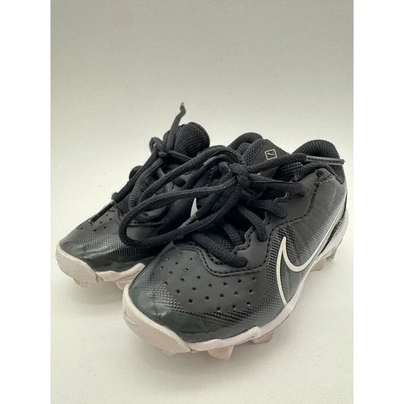 Nike Youth Size 10C Black White Baseball Cleats Kids Molded Cleats