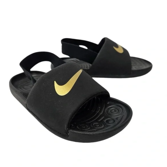 NIKE Kids' Black & Gold Kawa Slide Sandals Size 6C — SUPER CUTE!!!