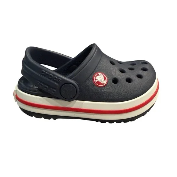 Crocs Crocband Clog Sandal Toddler Youth Unisex C4‎ Navy White Red Stripe
