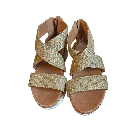 Tahari Kids Gold Glitter Wedge Sandals Crisscross Straps Back Zip Size 12