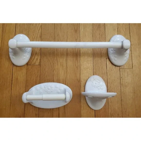 Vintage Floral Ceramic Bathroom Set Toilet Paper Toothbrush Towel Bar Farmhouse