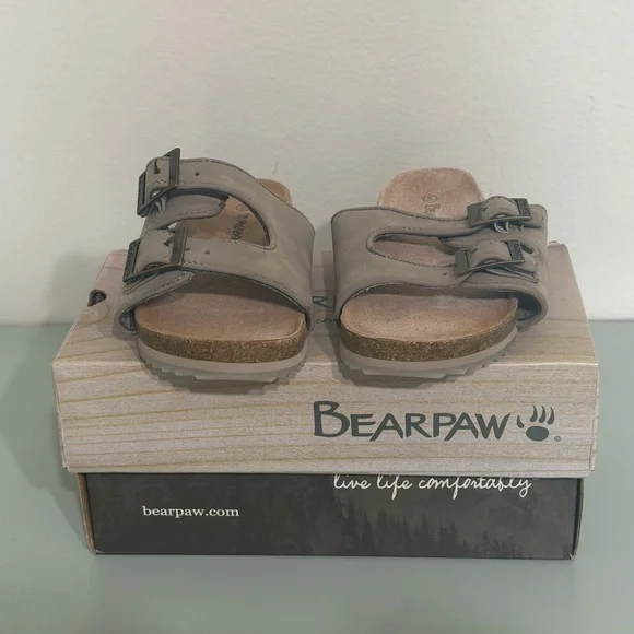 BearPaw Kids Taupe Double-Buckle Slide Sandals