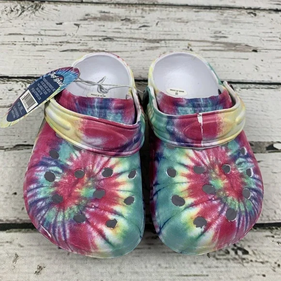 Just Speed Kids Clogs w/ Strap Tye Dye Purple, Pink & Green‎ [Girls Size 11]