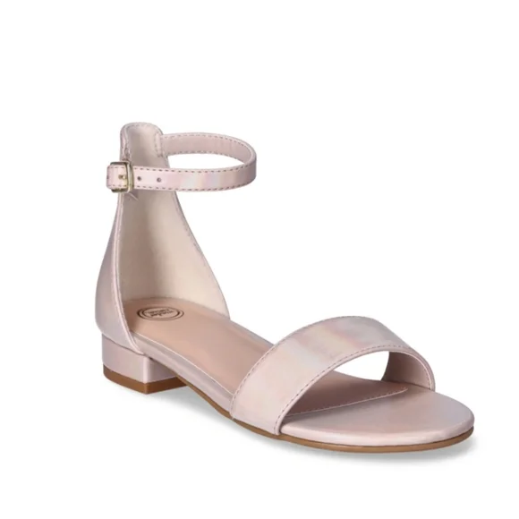 Elegant Beige Champange Rainbow Iridescent Ankle Strap Sandals Girls 5