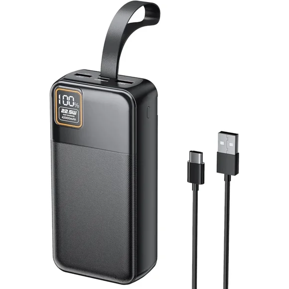 EnergyQC 42000mAh Portable Charger, 22.5W Power Bank with LED Flashlight - USB C