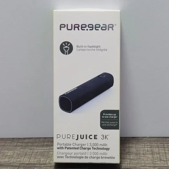 PureGear Pure Juice 3,000mah Rechargeable Battery Pack Black and Flashlight NIB