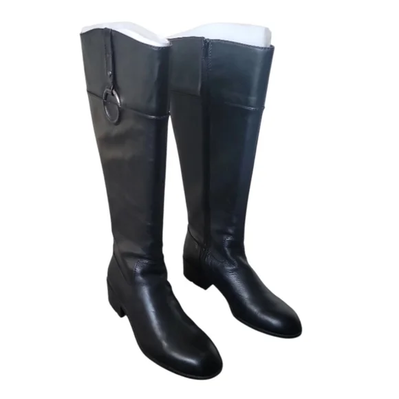 Alfani Women Black Faux Leather Knee-High Riding Boots Size 10W