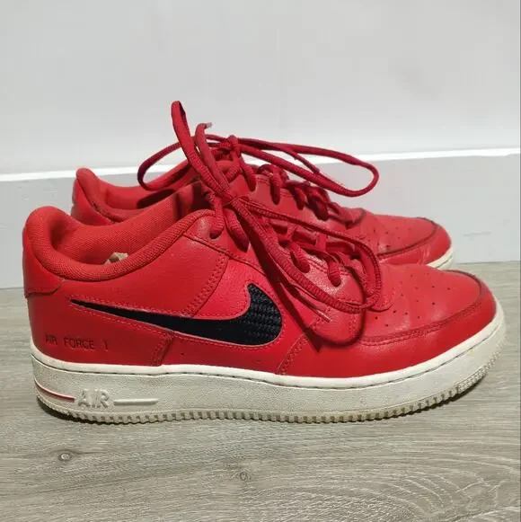 Nike Air Force 1 '07 Low Top Red & Black Sneakers Youth Size Y7