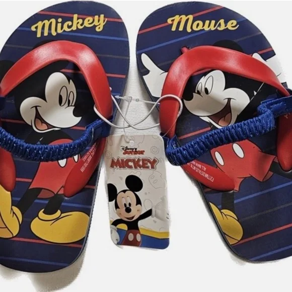 Disney Mickey Mouse Flip Flop Shoes Kids Size Large Beach Sandals‎ New