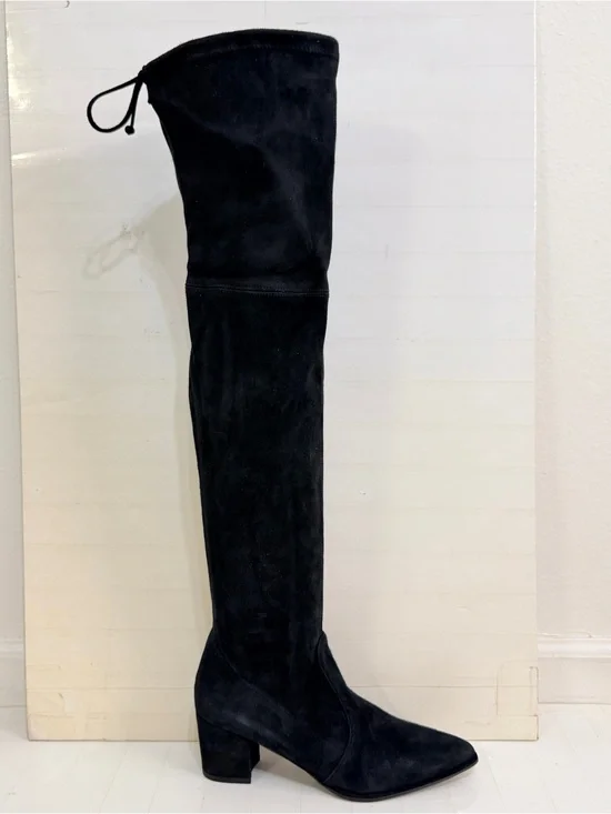 Stuart Weitzman Over The Knee Suede Chunky Heel Boot Black size 6.5 M