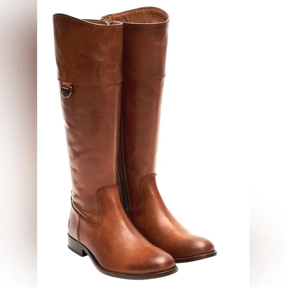 FRYE SIZE 7 MELISSA D RING TALL BOOTS BROWN CARAMEL LEATHER EQUESTRIAN SHOES EUC