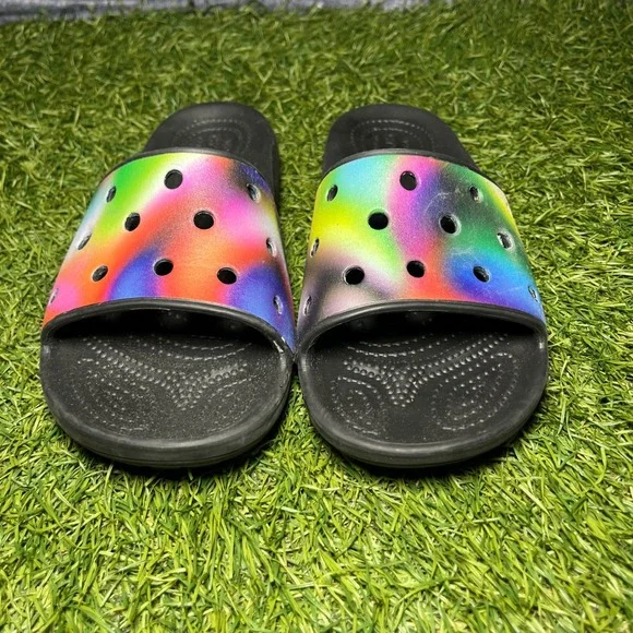 Crocs Classic Slides Kids Size 4 Rainbow Solarized Black Sandals