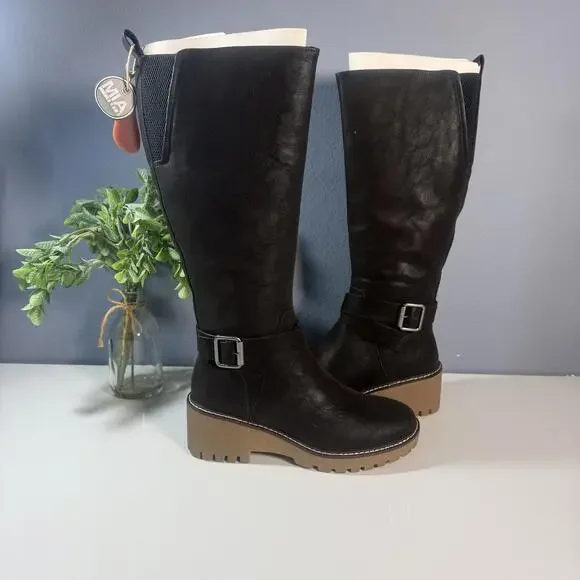 MIA Women's‎ Black Knee-High Buckle Boots with Lug Sole Size 6