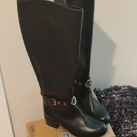 Michael Kors Black Leather Over-the-Knee Buckle Boots Size 5.5