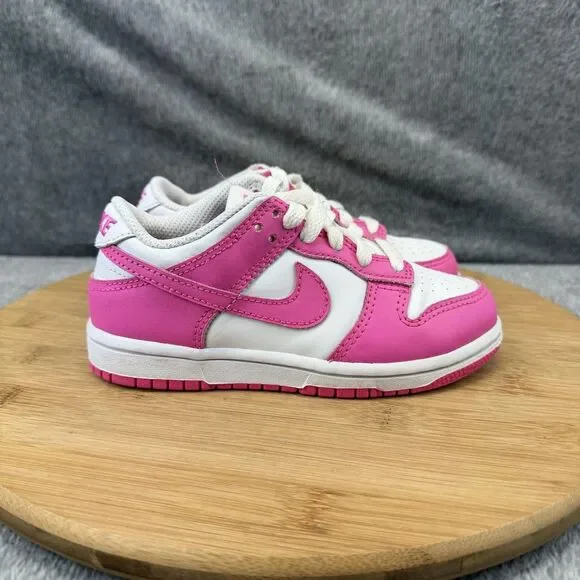Nike Dunk Low Shoes Boys Size 11C Pink White Casual Sneakers Toddler FB9108-102
