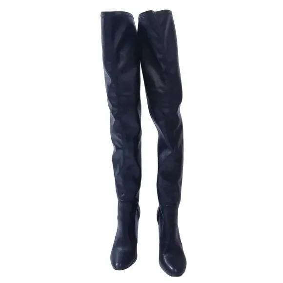 Aquazurra Black Leather Over the Knee Heels Boots