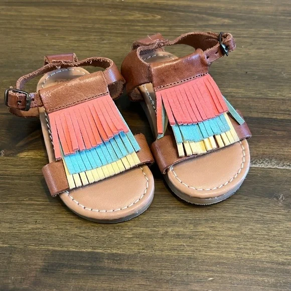 Zara Baby Girl Sandals Leather Fringe Tassel Boho Pink Blue Yellow 2-3