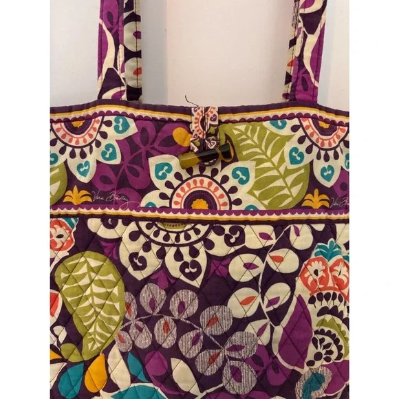 Vera Bradley Quilted Tote – Retired Purple Paisley Floral with Tortoise Toggle‎