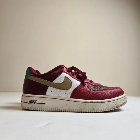 Nike Air Force 1 GS Kids Size 1.5Y Red Gold Christmas Shoes Sneakers DQ4710-600