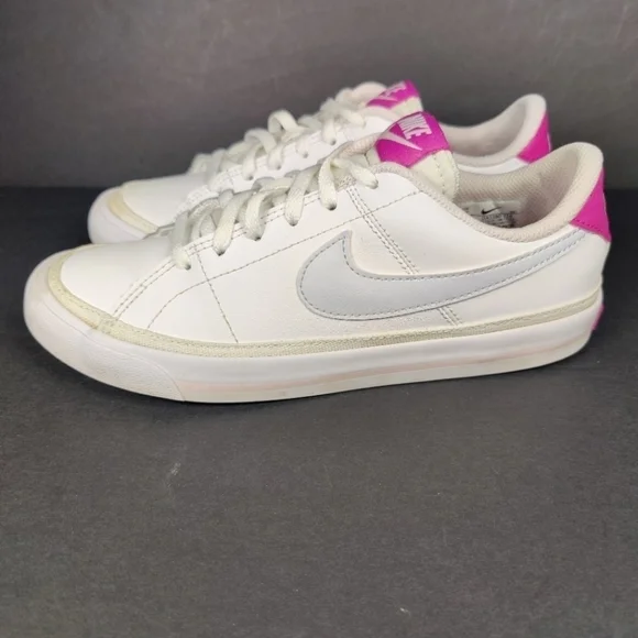 Nike Court Legacy Classic Retro White Pink Leather Big Kids Sneaker Shoe Size 5Y