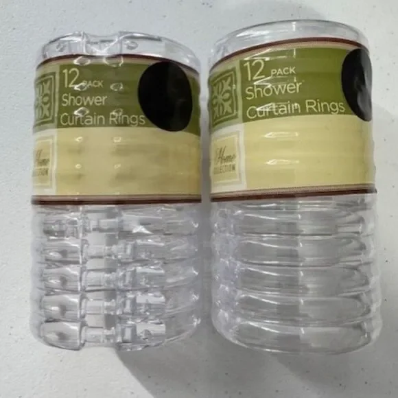 SET OF 2 Home Collection Clear Plastic Shower Curtain Rings, 12-ct 24 Total