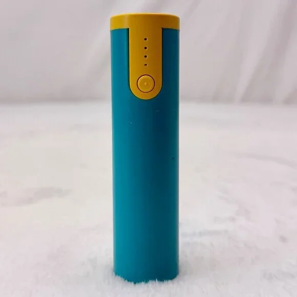 Power Bank Cylindrical Rod Model E1-07 USB A Back-Up Battery Teal Yellow