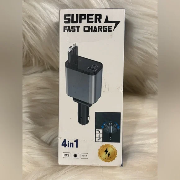 Super Car Charger, 120W 4 in 1 Super Fast Charge Car Phone Charger 2 Ports