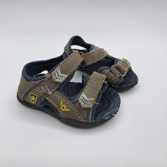 Teeny Toes Toddler Boys Sandals Brown Navy Blue Military Star Size 3W Sporty