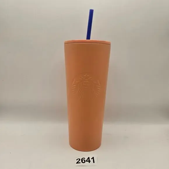 STARBUCKS 24oz MATTE PEACH ORANGE HIBISCUS LID TUMBLER NWT