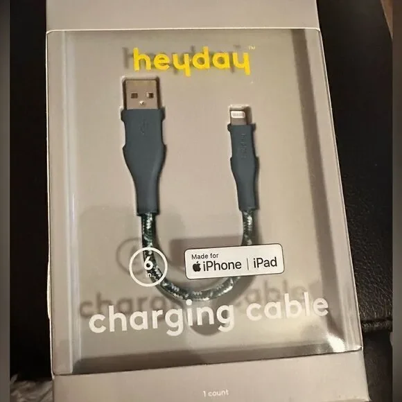 Heyday Round Charging Cable compatible with iPhone to USB-A (Blue) 6 In.