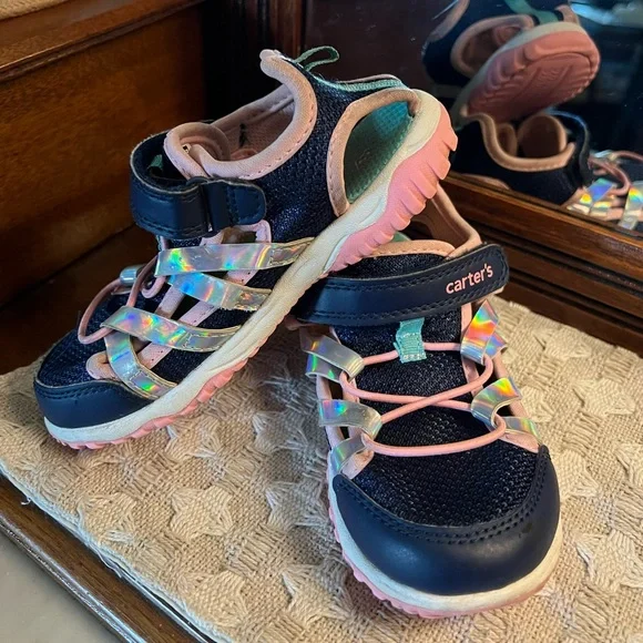 CARTER'S Classic Methor Fisherman Outdoor Activewear Sandal Navy Blue Pink Sz 12