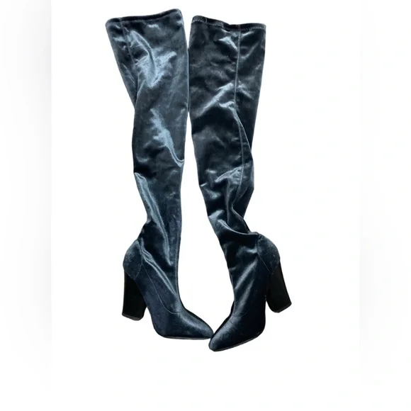 Zara Velvet Over The Knee High Heel Boots