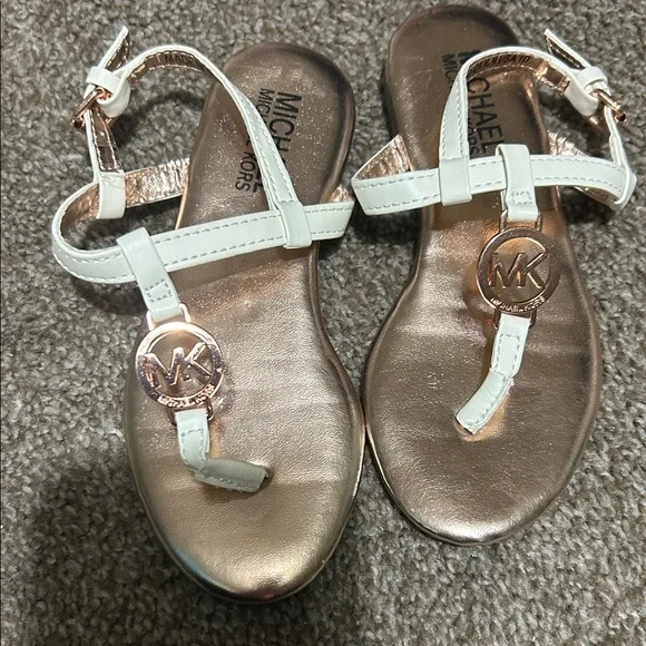Michael Kors White Strappy Girls Sandals with Rose Gold Accents
