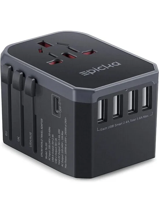 Universal Travel Adapter with USB-C & 4 USB-A Ports - International Power