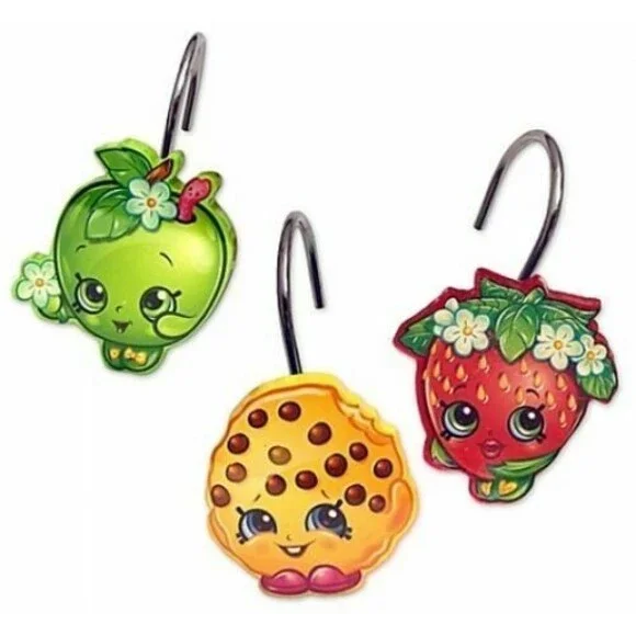 Shopkins 'I Love Shopkins' Shower Curtain Hooks 12 pc Kooky Cookie - NEW IN BOX