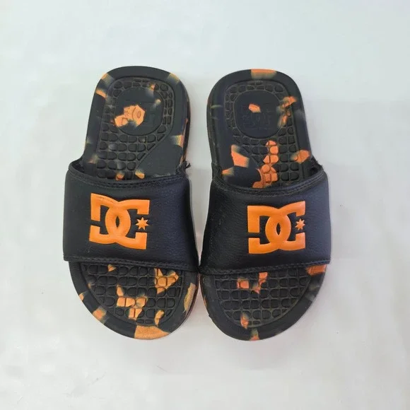 DC Shoes Bolsa Slide Sandals Kids 1.5 Black Orange Camo Logo Athletic Slip On