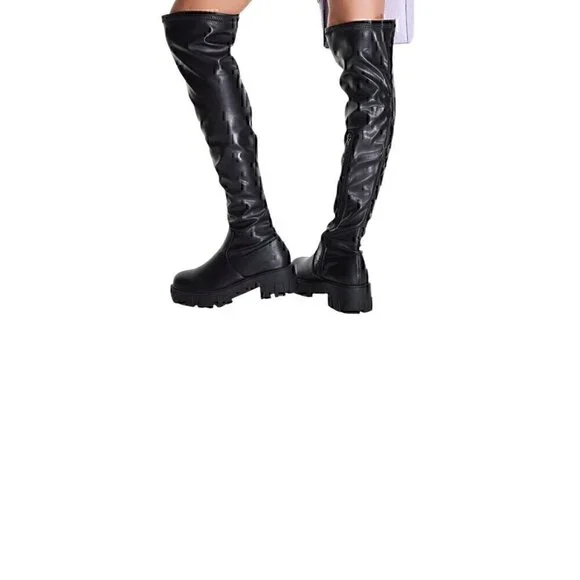 ASOS Glamorous Over-The-Knee Chunky Sole Boots With Side Zipper Closure, size 7