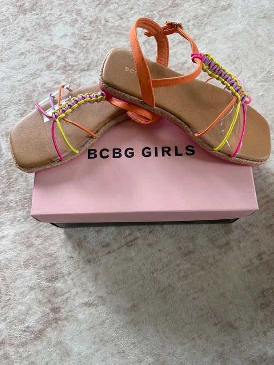 BCBGirls Orange Multicolor Braided Strap Sandals