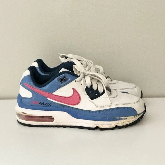 Nike Air Max 1 Low Ice White Nike Blue‎ Pink Swoosh Kids Shoe Size 3.5 Y