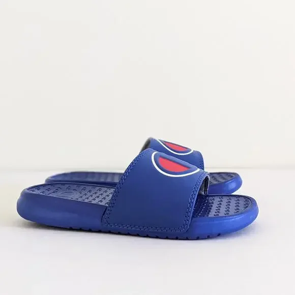 Champion Size 11 Super Slide Solid Kids' Slide Sandals Blue White Pool Slides