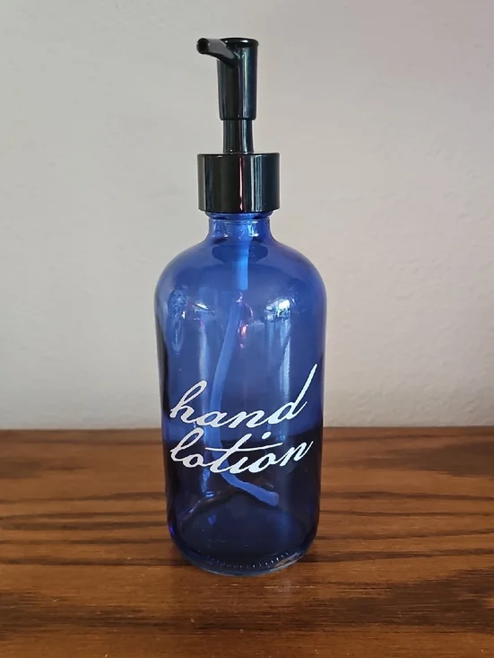 Blue Glass Hand Lotion Pump Bottle Tote 1 #3