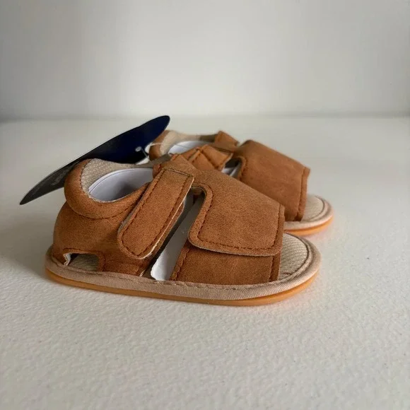 Myggpp Baby Girl Brown Faux Suede‎ Sandals Hook and Loop Closure Size 0-6M