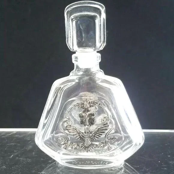 Vintage Crystal VCA Empty Bottle W/ Pewter Bird/Floral Design Made in France